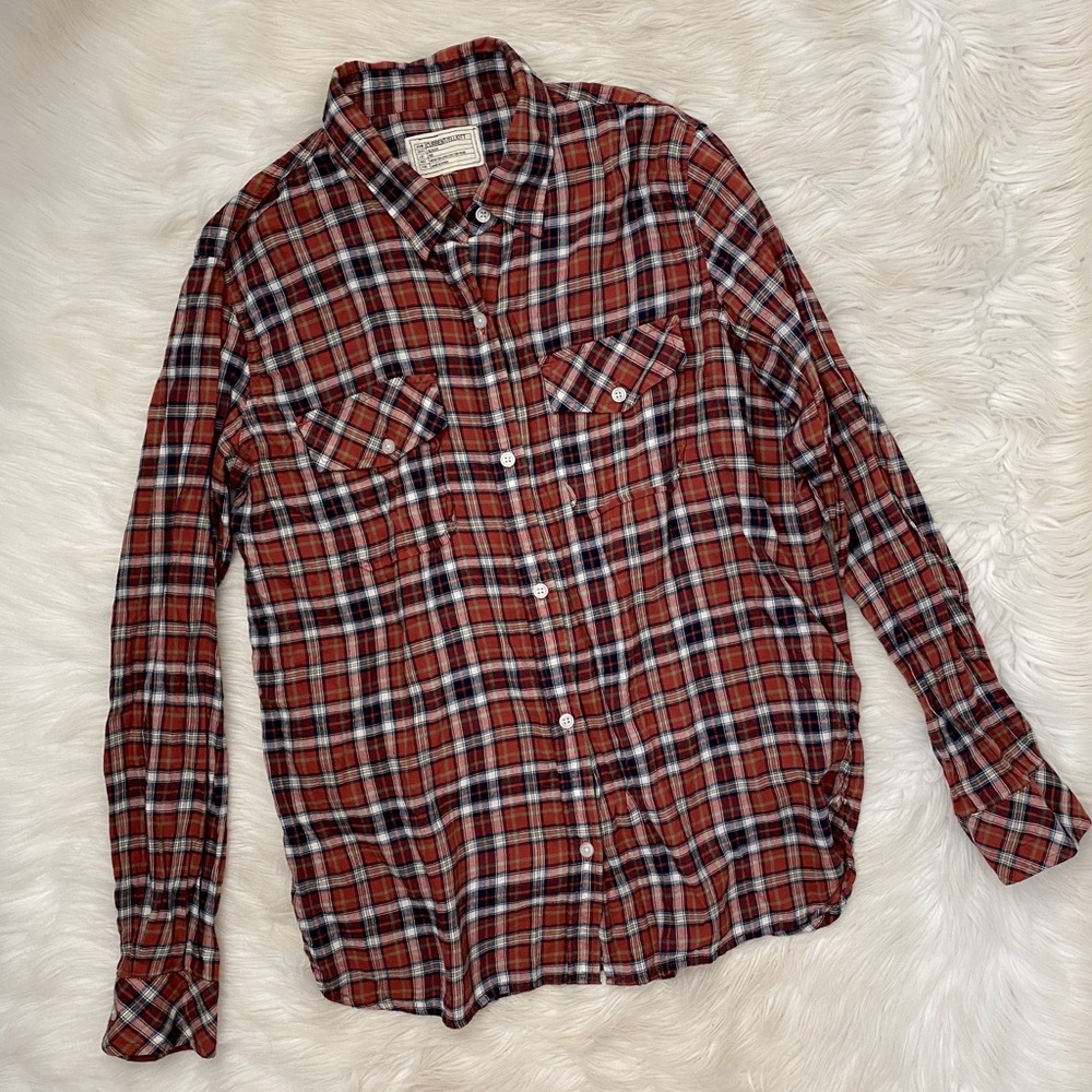 Current Elliott Red Rust Plaid Button Up Shirt Top - image 2